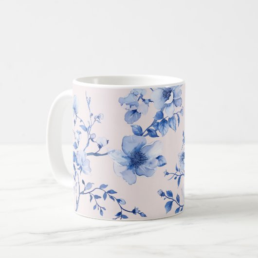 Mug Fête des mariées florale bleu bleu romantique (Devant gauche)