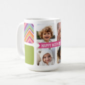 Mug Fête des mères 4 Photo Collage Pink Green Chevrons (Devant gauche)