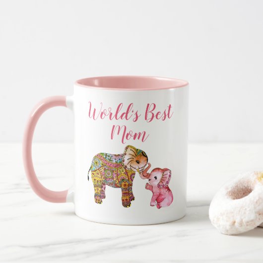 Mug Fête des mères des éléphants de Boho rose mignon (Avec donut)
