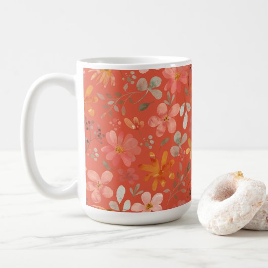 Mug Fête des mères florales d'Orange brillant (Avec donut)