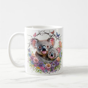 Mug Fête des Mères Koalas Entouré de florales vibrante