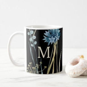 Mug Fête des Mères Monogramme Floral Lumière Bleu Or N