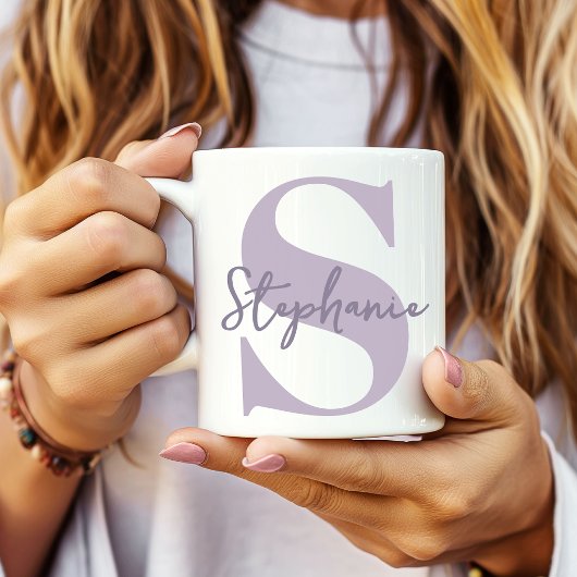 Mug Fête des Mères | Monogramme Moderne Violet Initial