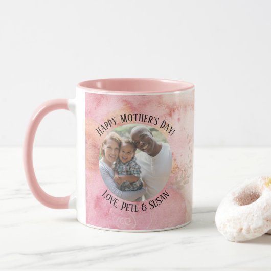 Mug Fête des Mères Rose Pâle Vert Aquarelle Tie-Dye (Avec donut)