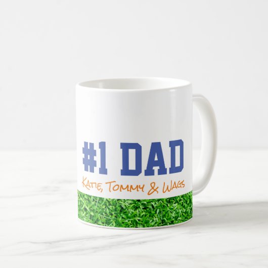 Mug Fête des pères #1 DAD Kids Noms Grass Fun (Devant droit)