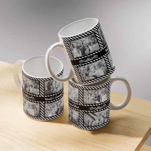 Mug Fête des pères de collage photo Chevron noir et bl