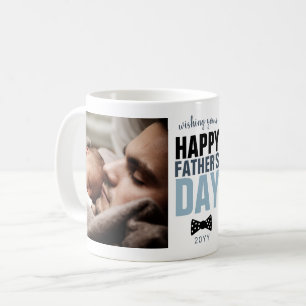 Mug Fête des pères Happy moderne deux photo Blue Bowti