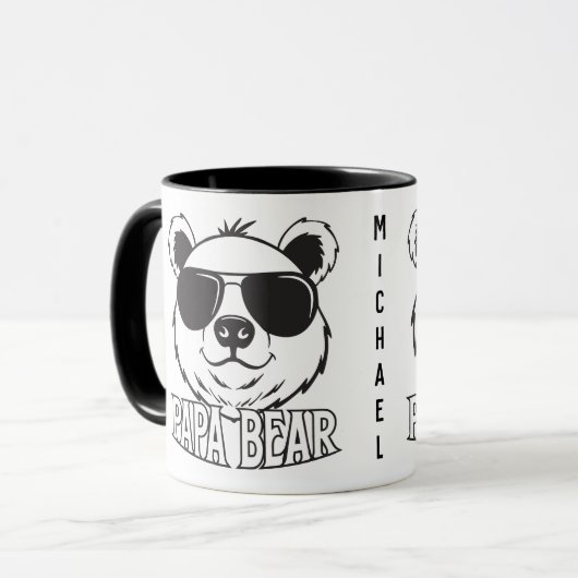 Mug Fête des pères | Ours Pa | Blanc noir | Nom (Devant gauche)