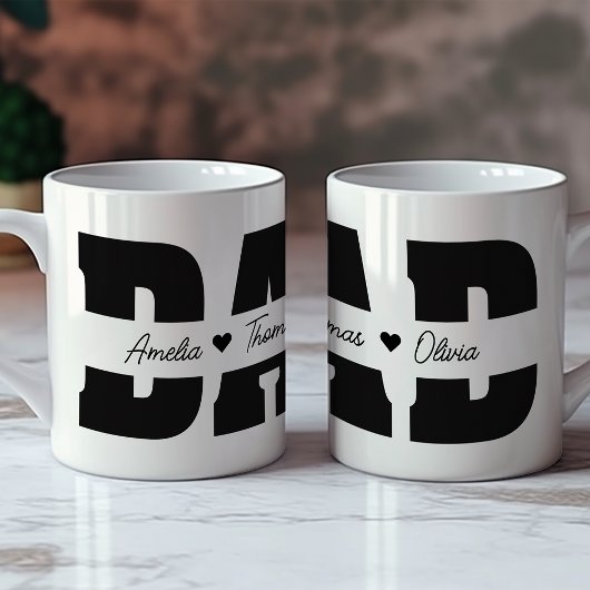 Mug Fête des pères papa avec le nom des enfants