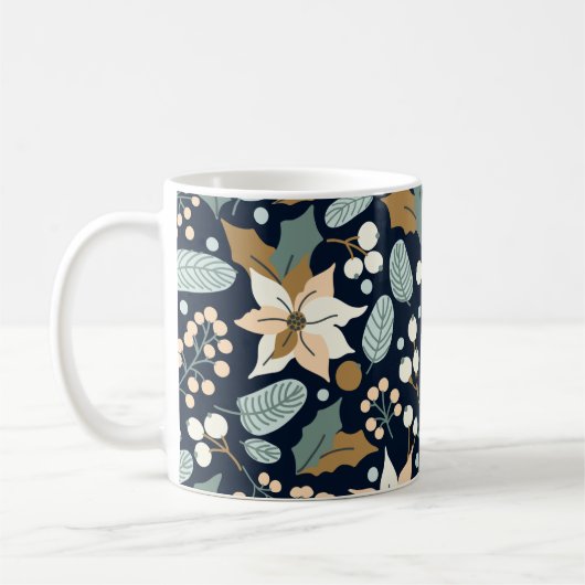 Mug Fête d'hiver arrière - plan noir Poinsettia (Gauche)