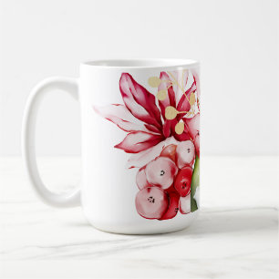 Mug Fête d'hiver poinsettia aquarelle fleurs