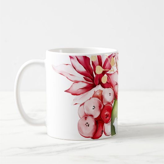 Mug Fête d'hiver poinsettia aquarelle fleurs (Gauche)