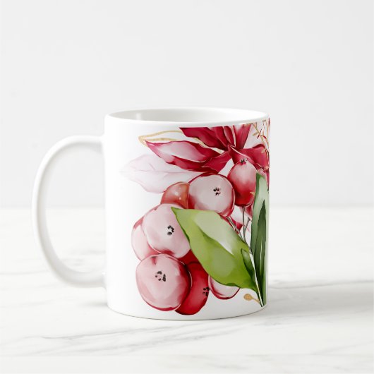 Mug Fête d'hiver poinsettia aquarelle fleurs (Gauche)
