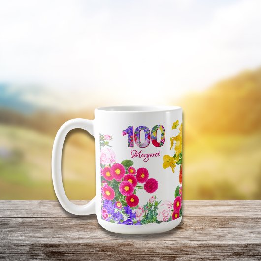 Mug Fête du 100e anniversaire Fleurs florales Moderne 