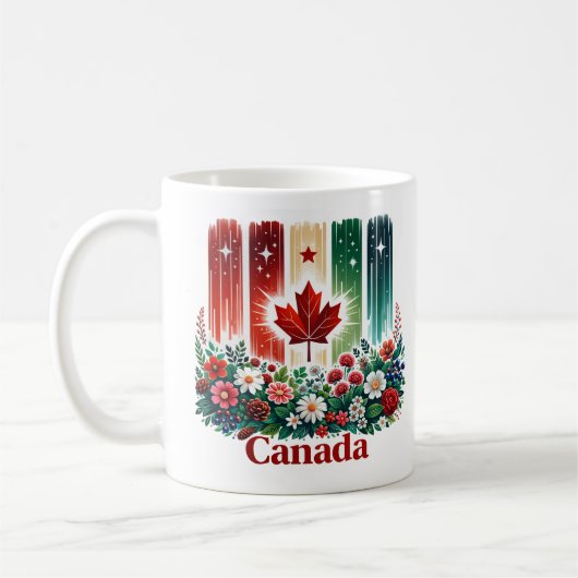 Mug Fête du Canada florale | Joli drapeau canadien (Gauche)