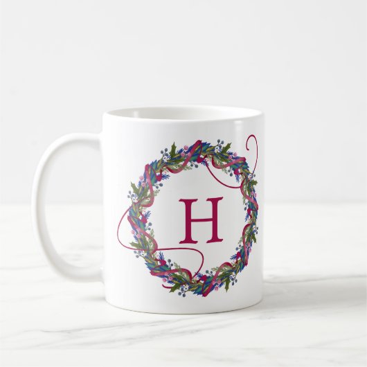 Mug Fête initiale de la couronne de Noël lunatique (Gauche)
