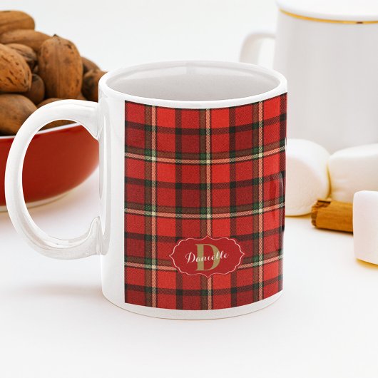 Mug Fête Rouge Noël Monogramme Plaid Noël