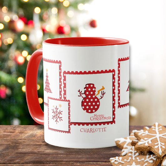 Mug Fêtes de Noël Timbre Hiver Nom personnalisé