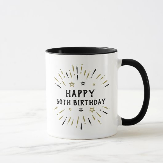 Mug Feu d'artifice pour 50 ans Noir Blanc Or (Droite)
