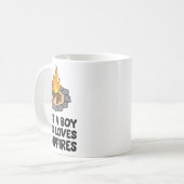 Mug Feu de camp de camping Juste un garçon qui aime le (Devant gauche)