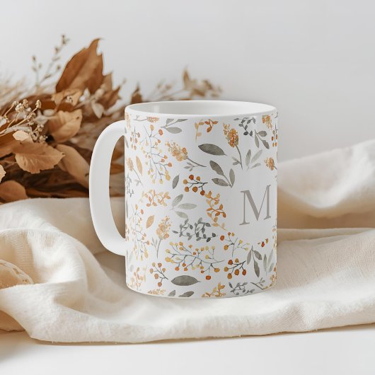 Mug Feuillage aquarelle automnale festive initiale