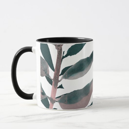 Mug Feuillage botanique aquarelle de couleur rose rust (Gauche)