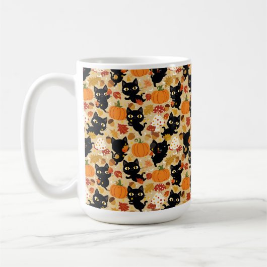 Mug Feuillage de citrouille de chat noir (Gauche)