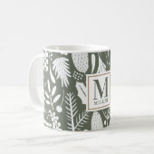 Mug Feuillage de Noël d'hiver Famille Monogramme Vert (Devant gauche)