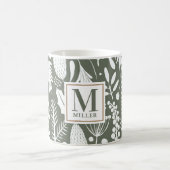 Mug Feuillage de Noël d'hiver Famille Monogramme Vert (Centre)