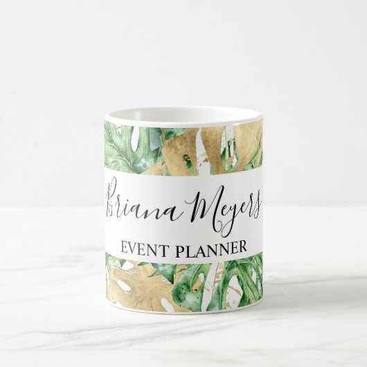 Mug Feuillage de palmier doré blanc tropical (Centre)