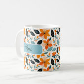 Mug Feuillage et fleurs orange et bleu Personnalisé (Devant gauche)