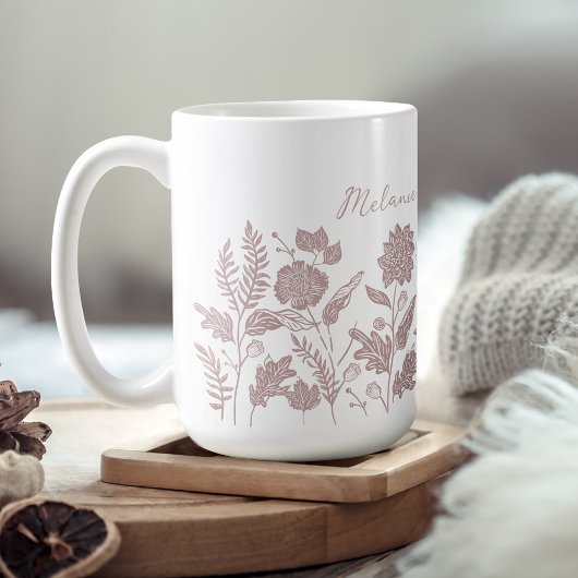 Mug Feuillage personnalisé Fleurs d'automne rose