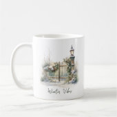Mug Feuillage vert personnalisé Snowy Fence hiver Noël (Gauche)