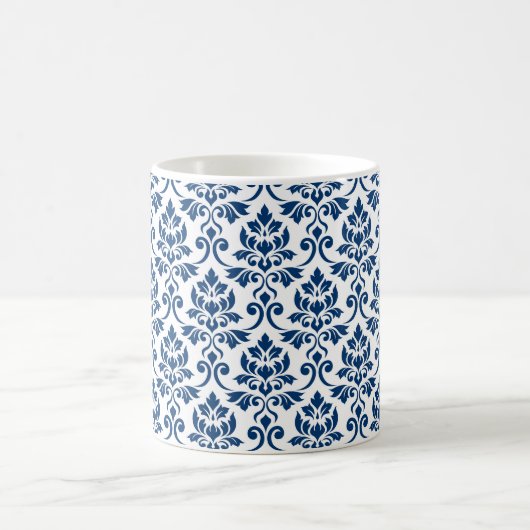 Mug Feuille Damask Pattern bleu foncé sur blanc (Centre)