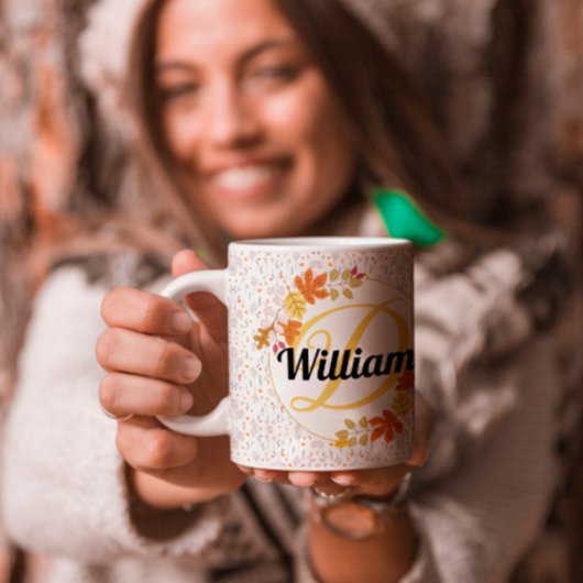 Mug Feuille d'automne et nom personnalisés monogrammés