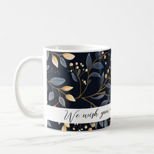 Mug Feuille de Noël bleu et or moderne (Gauche)