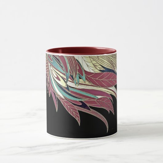 Mug Feuille de plume élégante abstraite noir sarcelle (Centre)