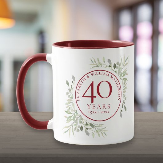 Mug Feuille de verdure aquarelle 40e anniversaire