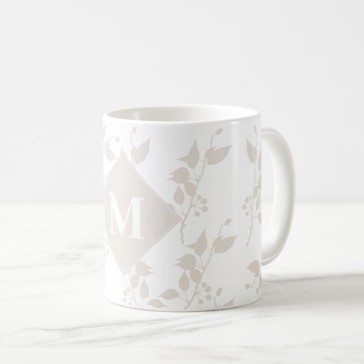 Mug Feuille décorative Botanique Beige Monogramme (Devant droit)
