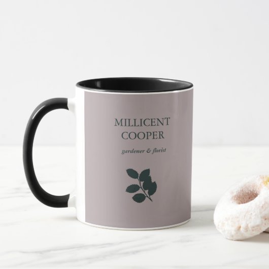 Mug Feuille gris foncé silhouette violet (Avec donut)