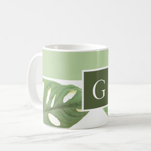 Mug Feuille Monstrera vert Monogramme (Devant gauche)