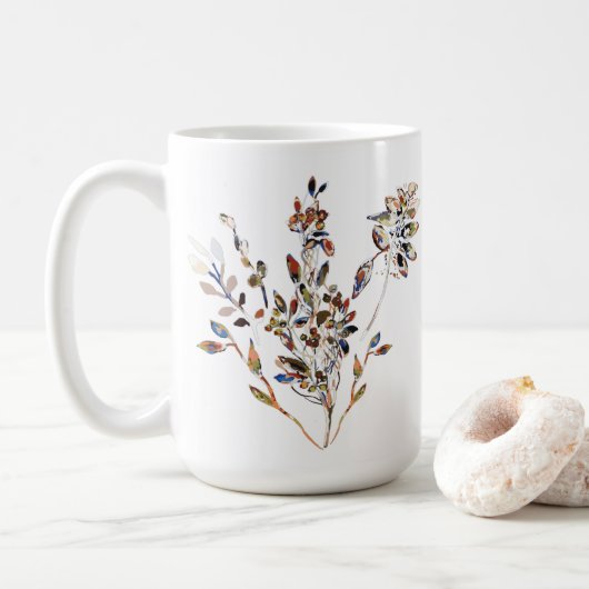 Mug Feuille Motif Blanc Elégant Aquarelle Floral (Avec donut)