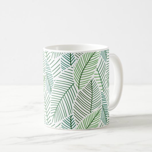 Mug Feuille squelette (blanc et vert) (Devant droit)