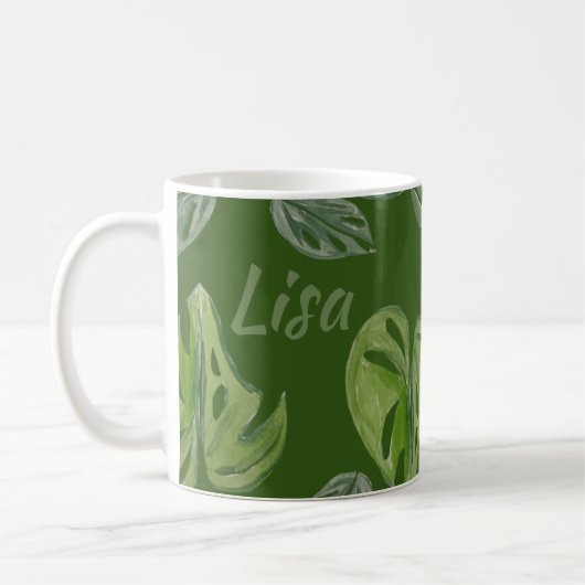 Mug Feuille verte de Monstera Adansonii à l'aquarelle  (Gauche)