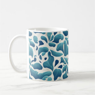 Mug Feuilles abstraites blanches et bleues Motif côt