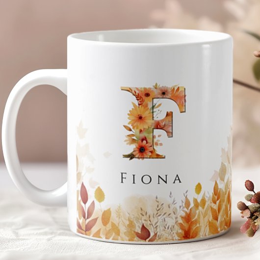 Mug Feuilles automnales Monogramme lettre F avec nom