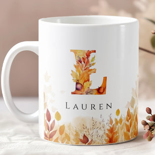 Mug Feuilles automnales Monogramme personnalisé Lettre