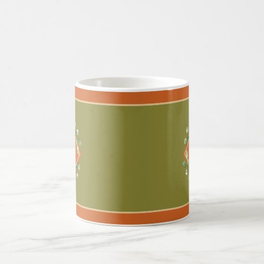 Mug Feuilles automnales orange et vert monogramme (Centre)