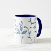 Mug Feuilles Bleu Aquarelle (Devant droit)