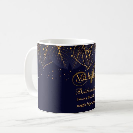 Mug Feuilles Bleu et Or (Devant gauche)